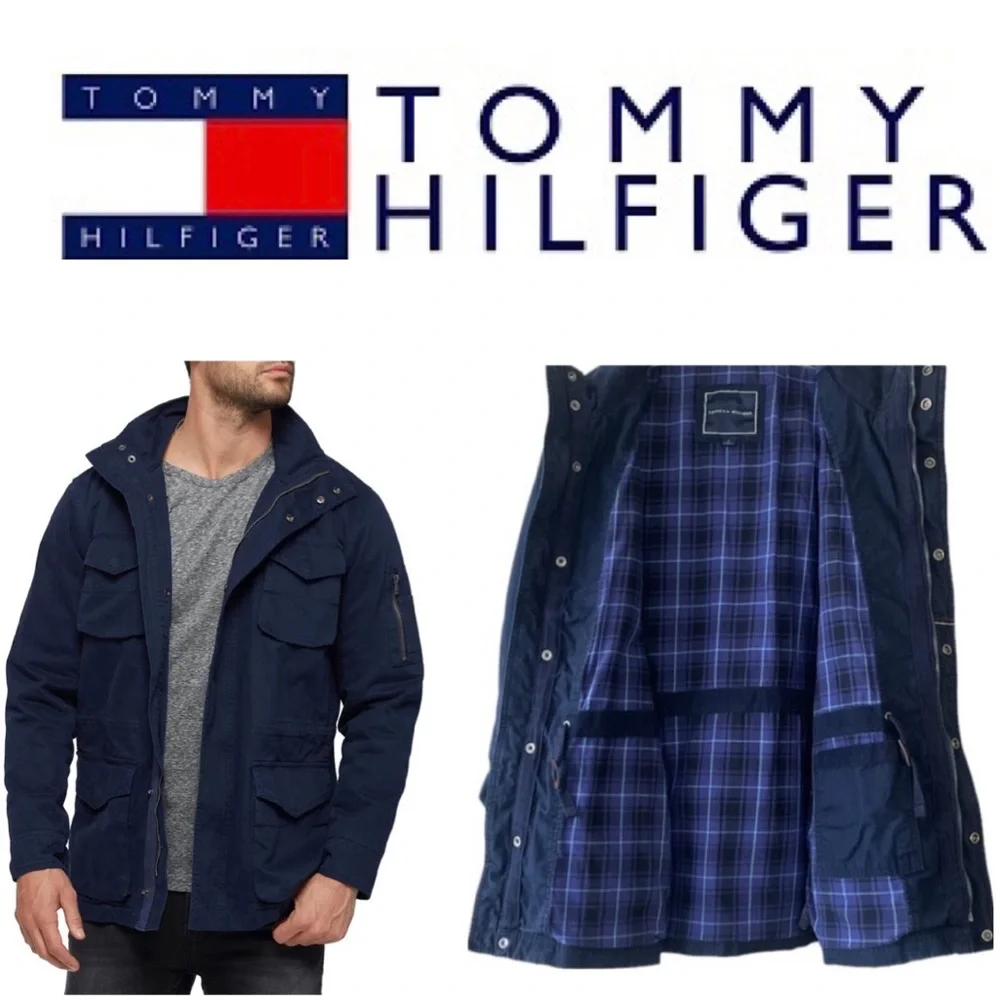 Tommy Hilfiger Warm Lined Utility Performance Coat Navy Blue Jacket Size Medium